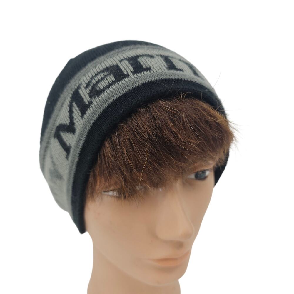Vintage MARMOT Grey Black Striped Knit Beanie Unisex Skate Cabincore Gorpcore OS